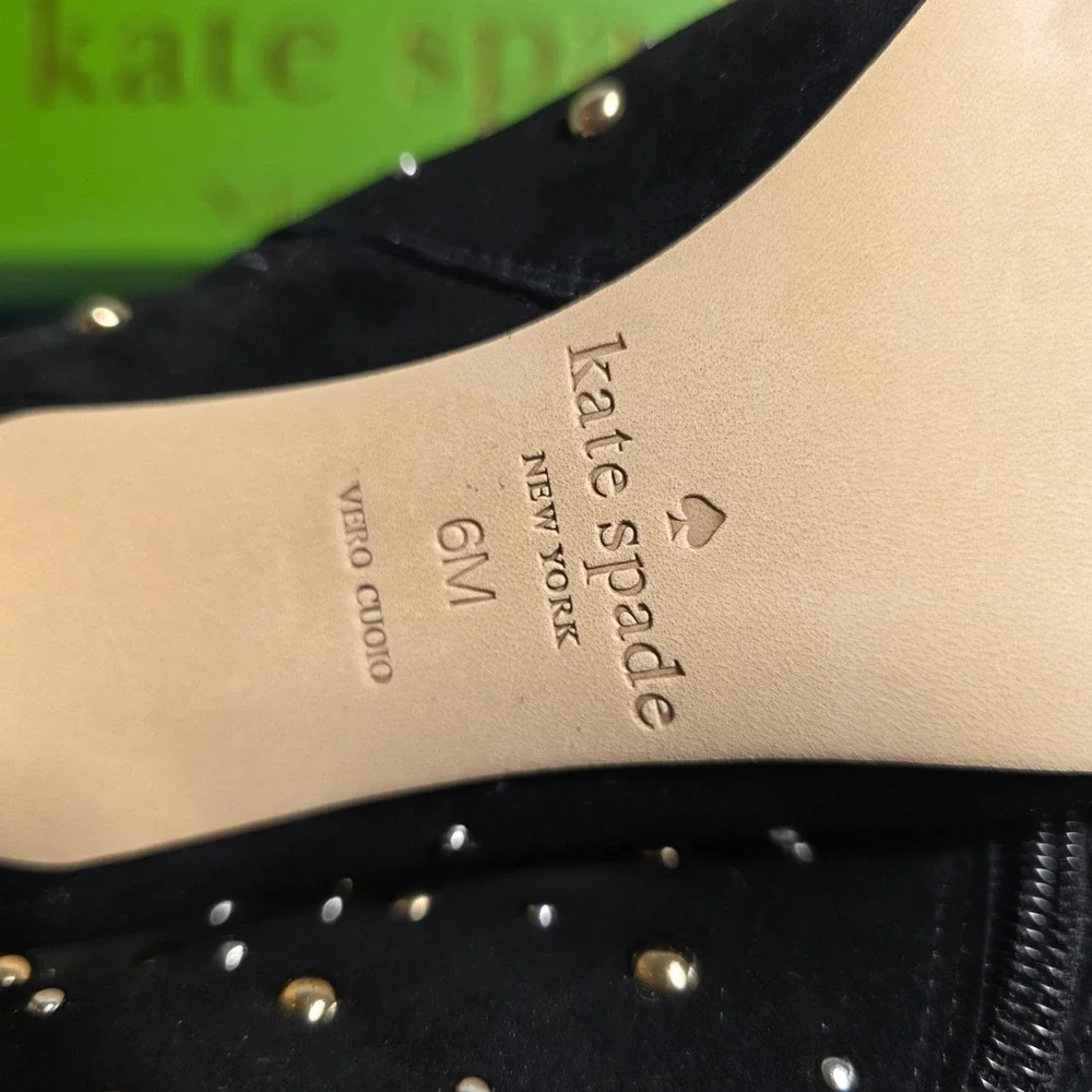 Kate Spade Starr Black Suede Studded Pointed Toe Kitten Heel‎ Ankle Boots 6M NEW